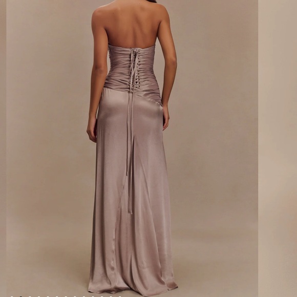 Meshki Satin Strapless Maxi Dress in Taupe - Picture 4 of 5